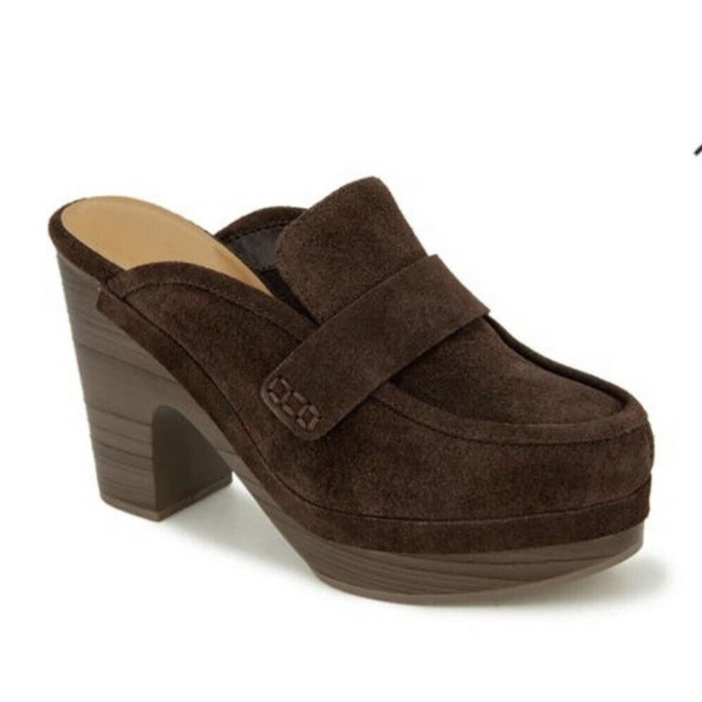 New Splendid Anthropologie Brown Suede Slip On Platform Loafer Clogs